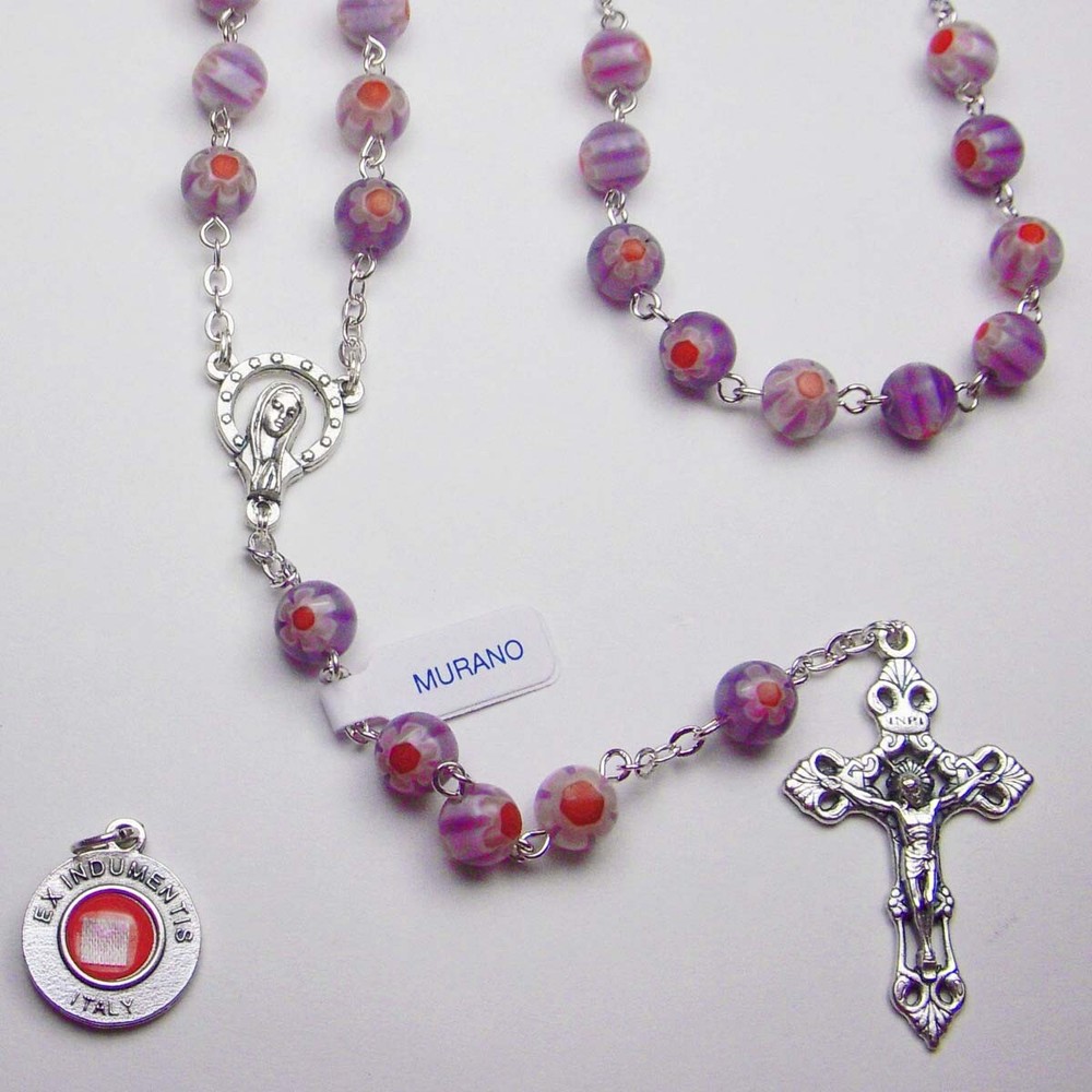 NEW Murano Millefiori Glass Rosary - Amethyst