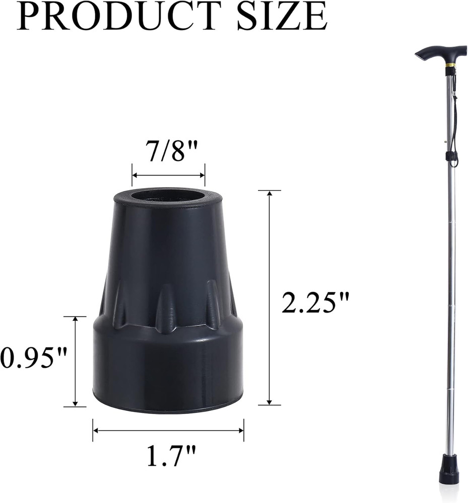 Rubber Cane Tips 7/8 Inch Cane Tips Replacement, Black, 2Pack