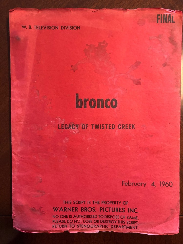 "Bronco" Original 1960 TV Script Ty Hardin