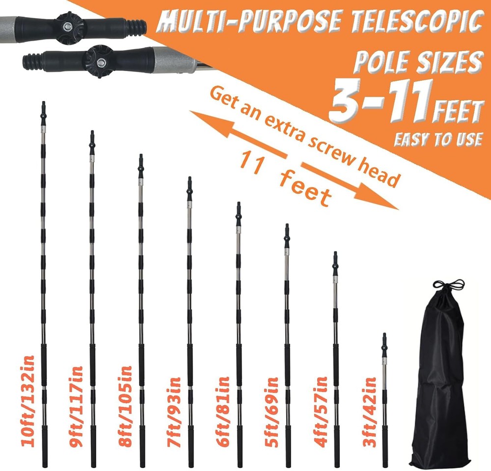 MultiPurpose Extension Pole Paint Roller Splice Telescopic Pole with Black