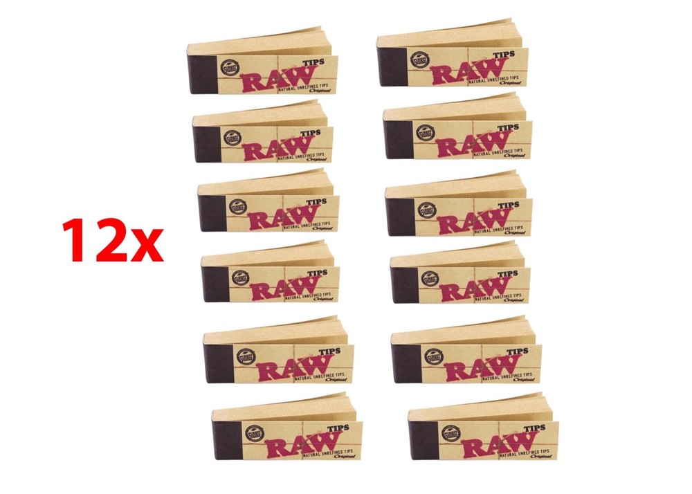 Raw Rolling Papers Unbleached Filter Tip 12pack=600tips