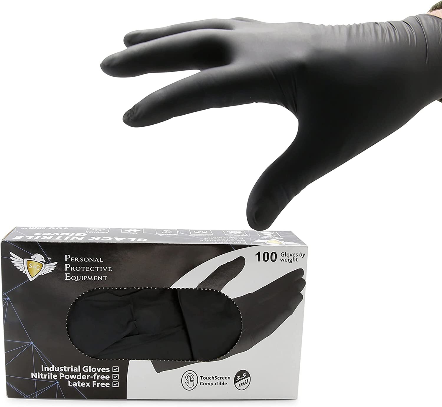 S&G Black Nitrile Gloves Latex Powder Free 3 Mil 2x100pcs 1000pcs XS/S/M/L/XL