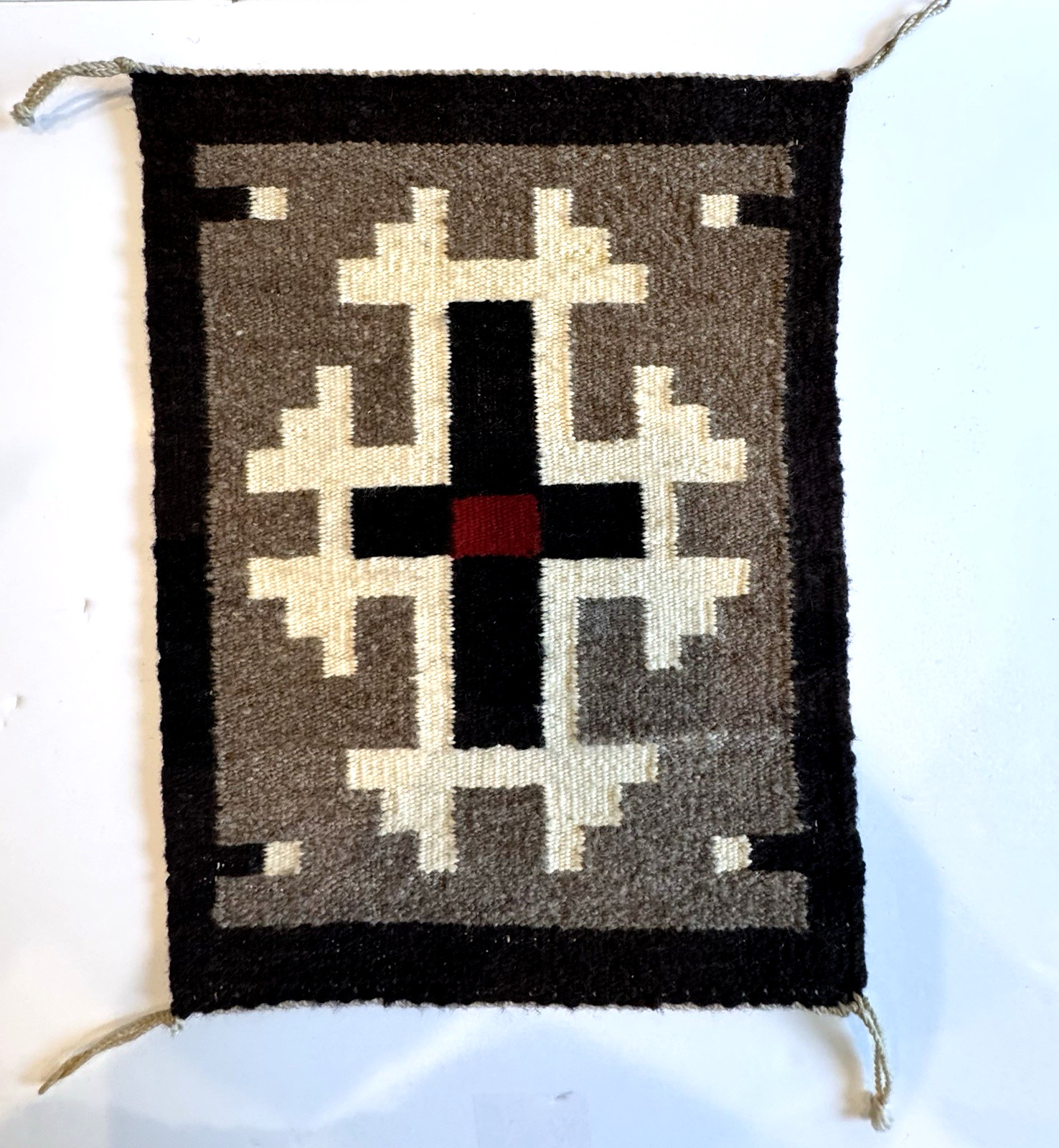 Fine Early Navajo Rug Weaving Two Grey Hills Spider Woman Cross Native American
