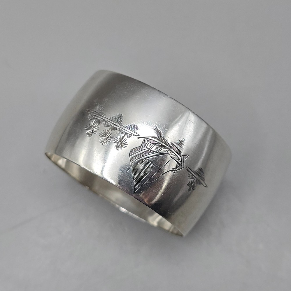 Sterling Silver Napkin Ring Engraved River Scene