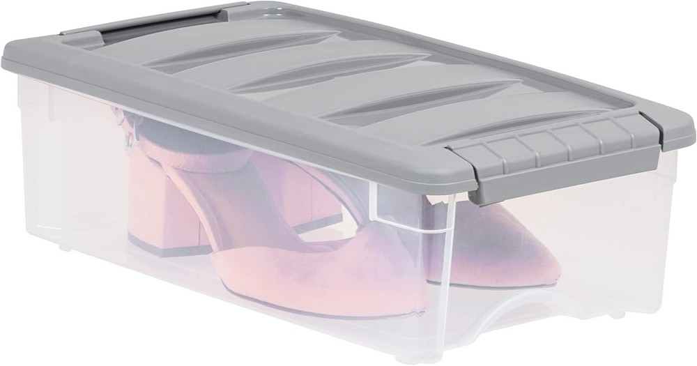 Plastic Storage Containers W/ Secure Latching Lids Stackable Organization Bin
