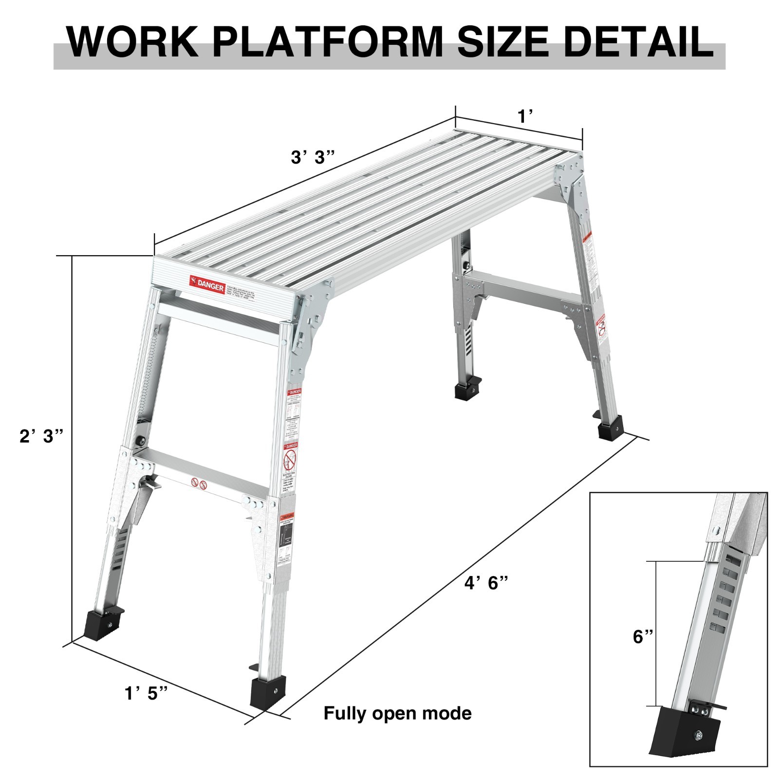 Adjustable Work Platform Ladder Aluminum Step Stool Portable Bench Folding