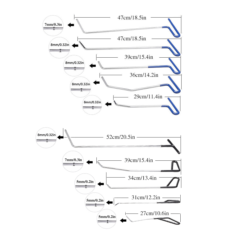 109× US PDR Tools Paintless Dent Repair Push Rods Hail Puller Lifter Hammer Tail