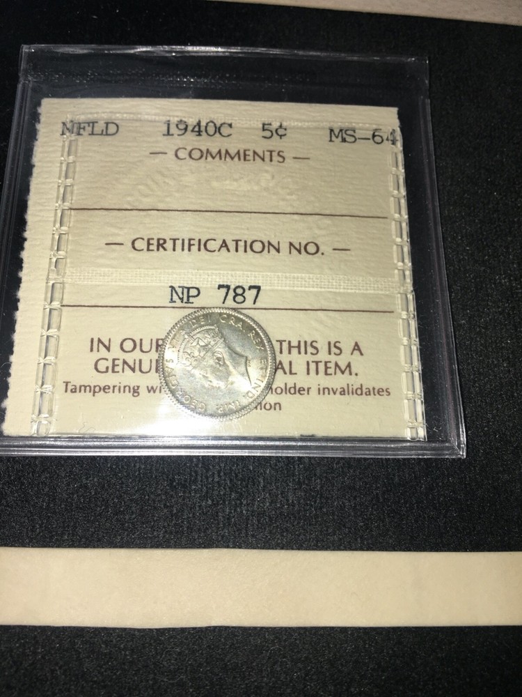 1940C ICCS Graded, Newfoundland Five Cent, **MS-64**