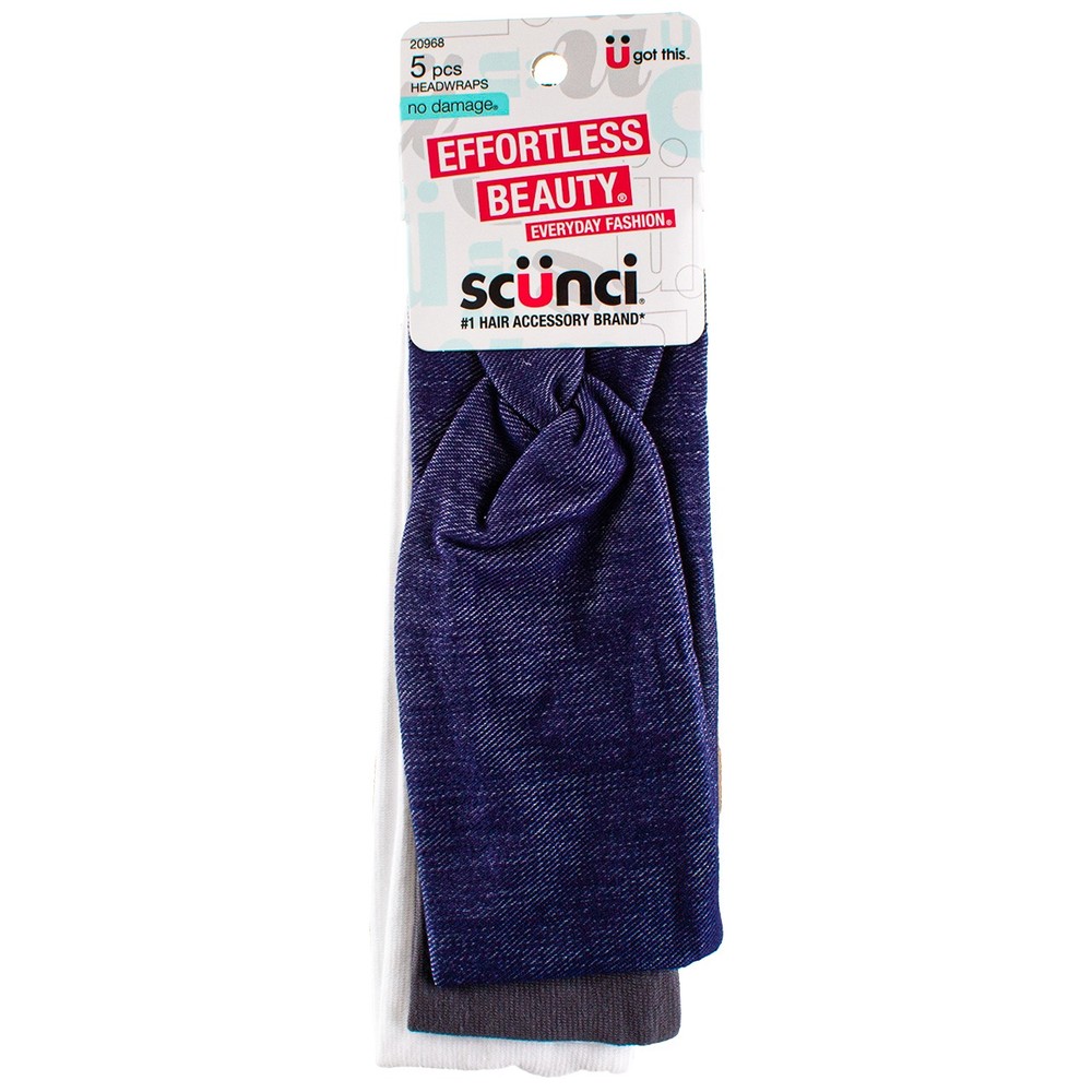 3 Pack Scunci No Damage Head Wrap, Assorted Colors, 5 Ct