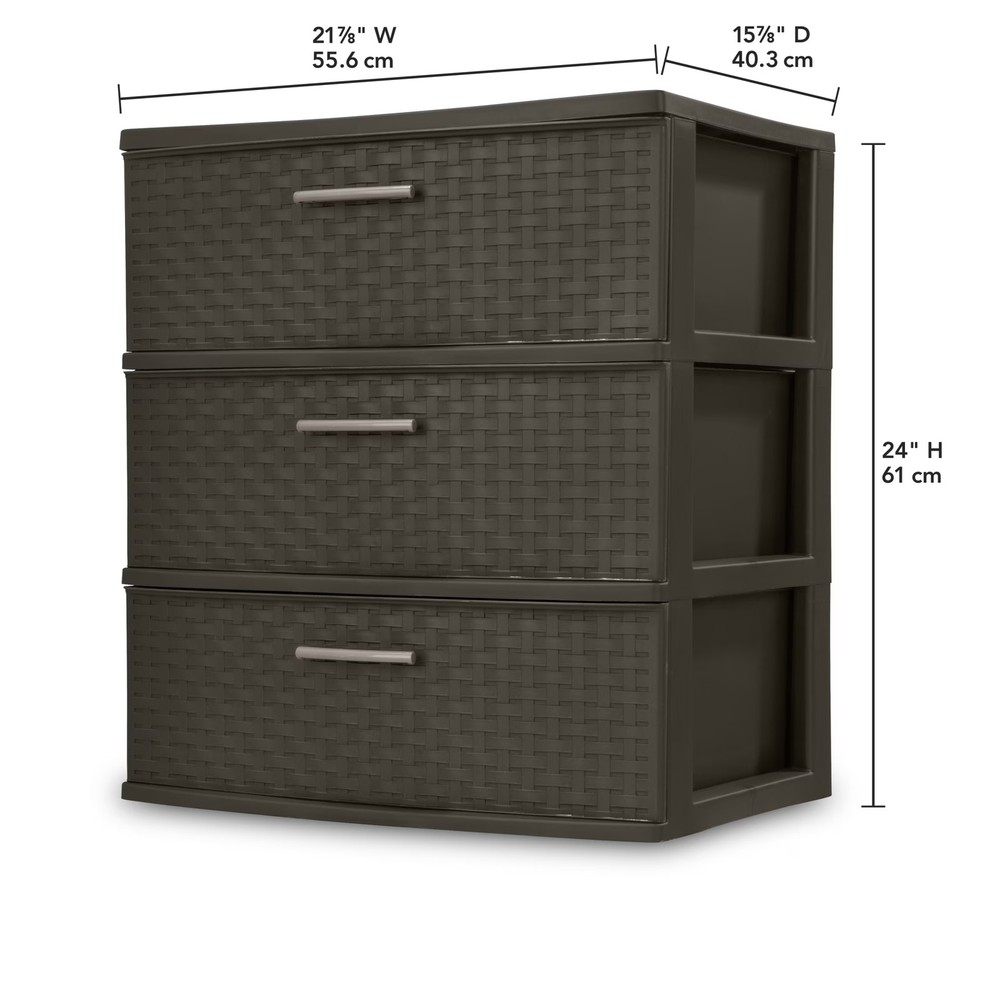 3 Drawer Wide Weave Plastic Tower Brown