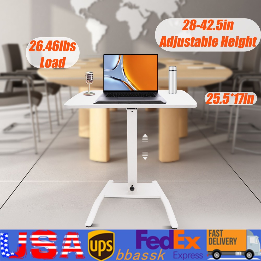 Adjustable 10??-30?? Rolling Podium Desk Standing Lifting Computer  Desk White