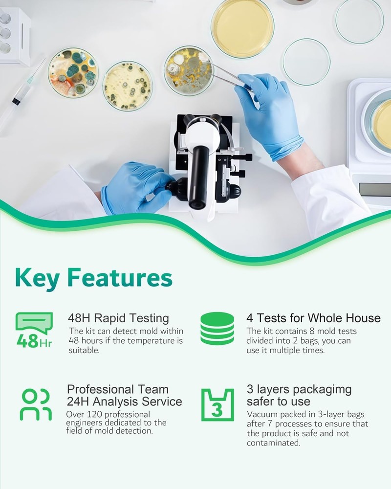 Safe At-Home Mold Testing Kit - 8 Tests, Identification Guide & Expert Support