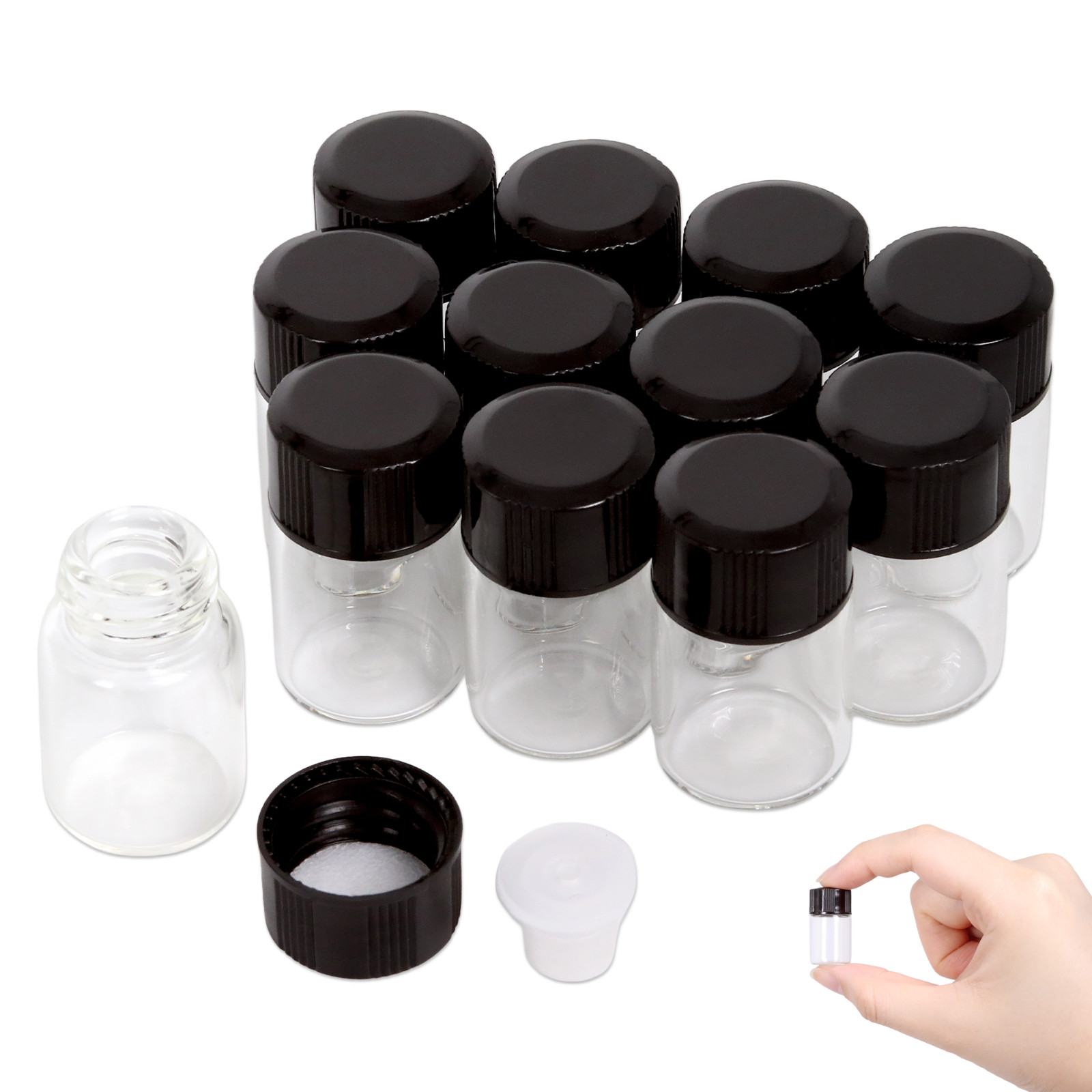 12 Pieces 2ML Clear Essential Oil Small Sample Glass Vials Bottles Containers