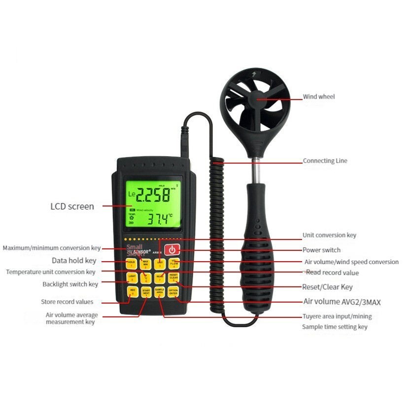 Digital Anemometer Air Flow Meter Temperature Tester Wind Speed Anemometer Meter