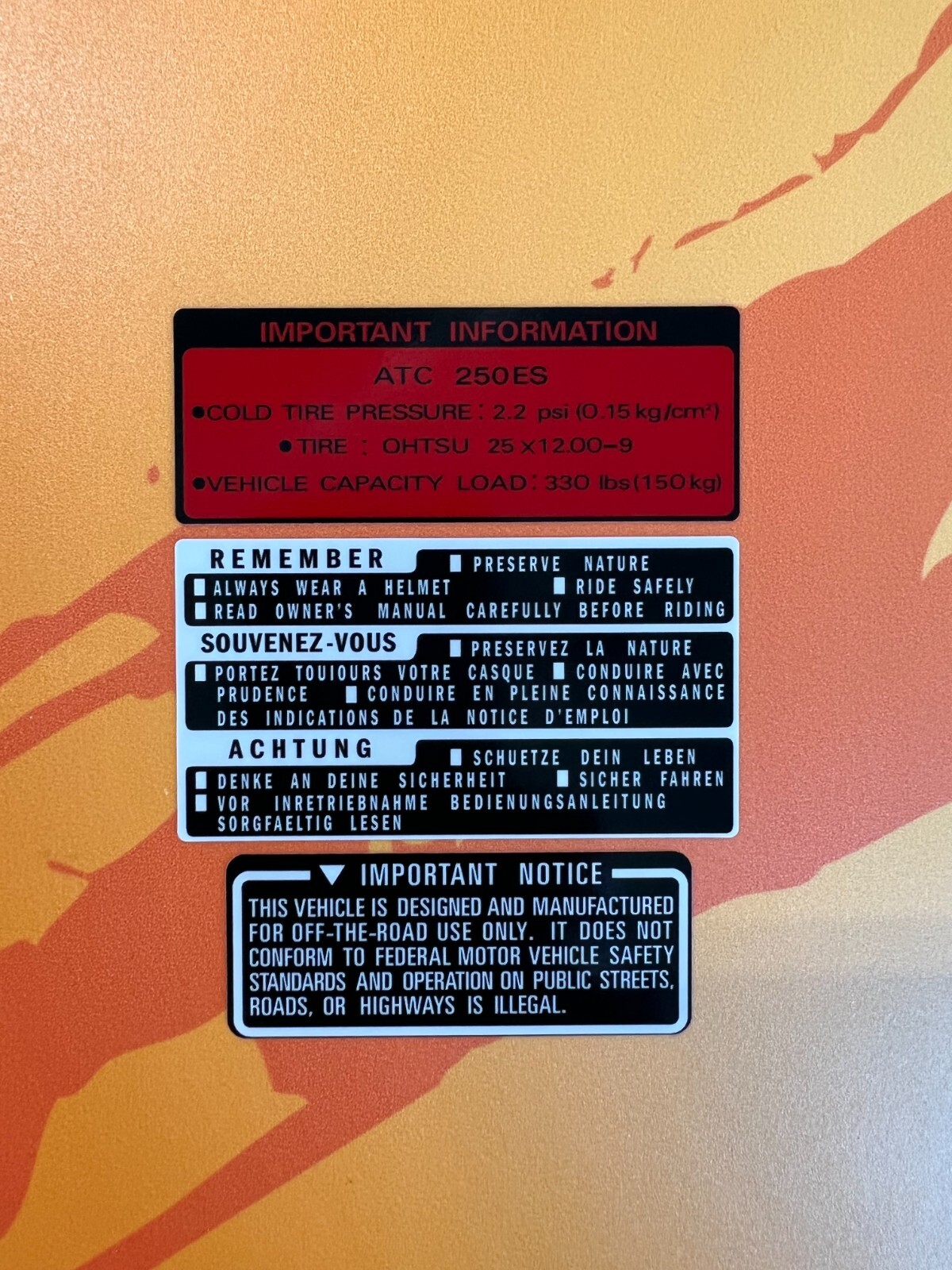 1985 Honda ATC250ES 250ES ATC Big Red Tank Decals Complete Kit 85