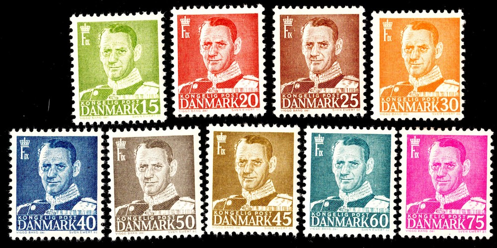 Denmark Scott 306-314 Unused hinged.