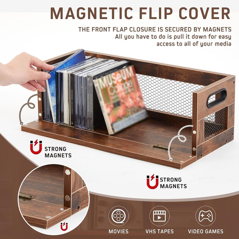 2 Set Metal & Wooden Stackable Tabletop Storage Shelf DVD & CD Storage Box