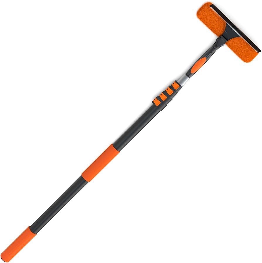 2-in-1 Extendable Window Squeegee Adjustable Head Absorbent Cloth Orange