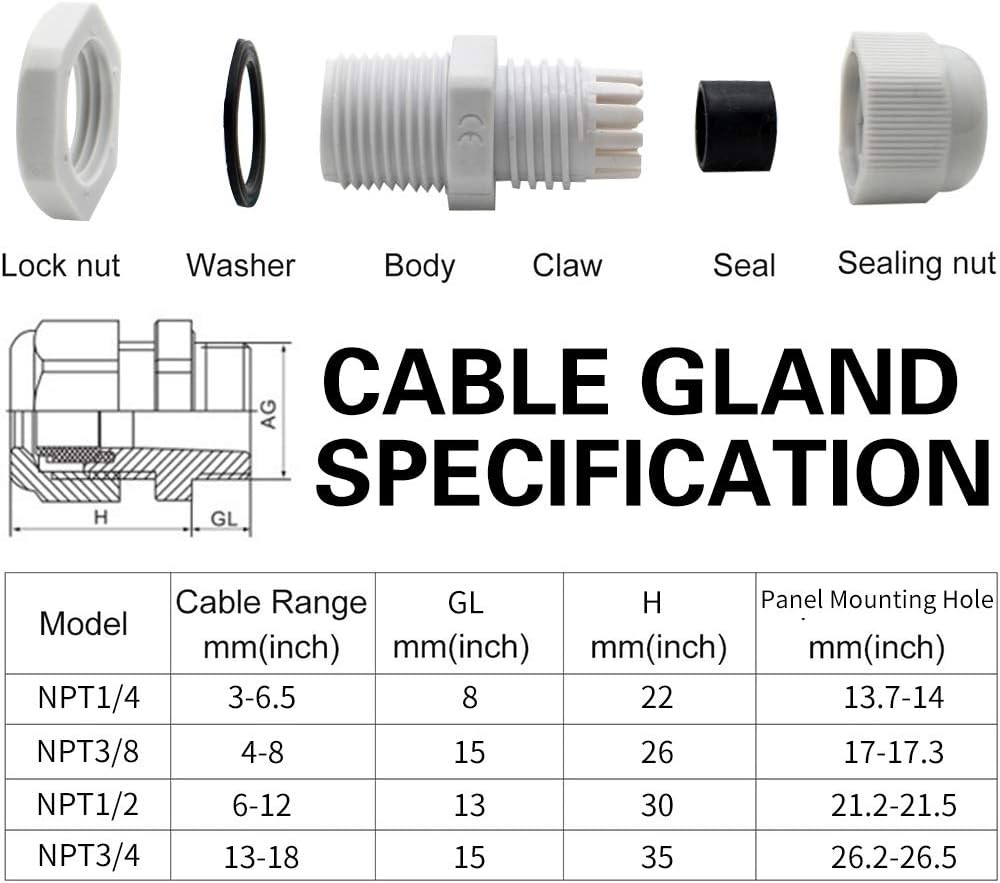MAKERELE Plastic Waterproof Adjustable 38pcs NPT Cable KIT BOX, Grey