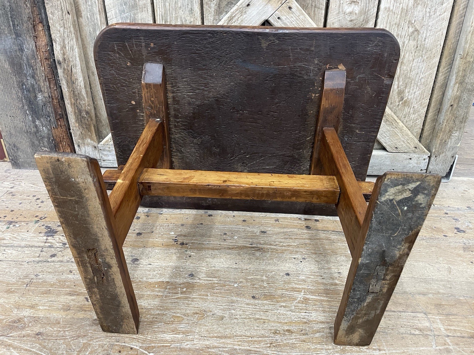 Antique Primtive Pine Trestle Table end or lamp stand coffee table size