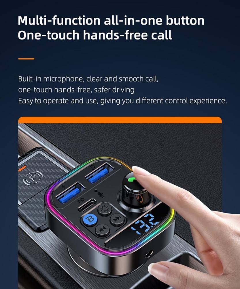 Bluetooth 5.3 Car Adapter PD30W Super Fast Charging Transmitter for Car Bluet...