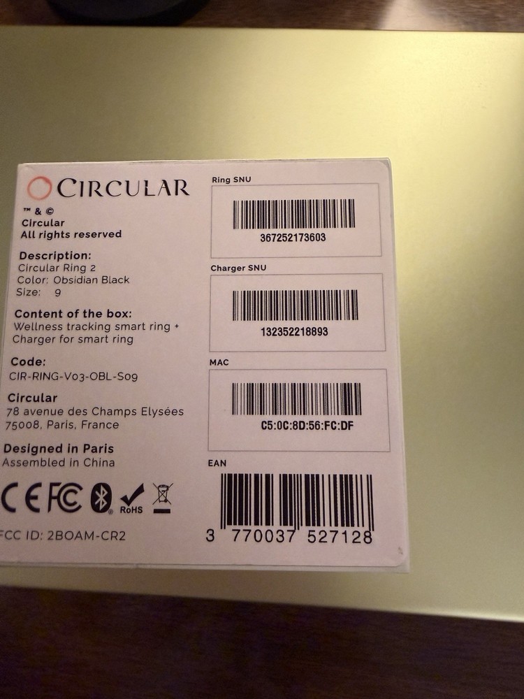 Circular Ring 2 Smart Ring Size 9 Black (Open box)