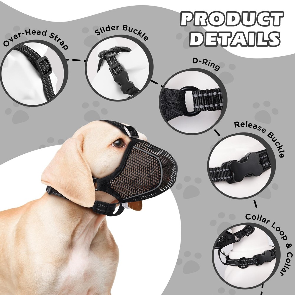Dog Muzzle,Mesh Soft Muzzle for Small Medium Large Sized Dogs, M, Black