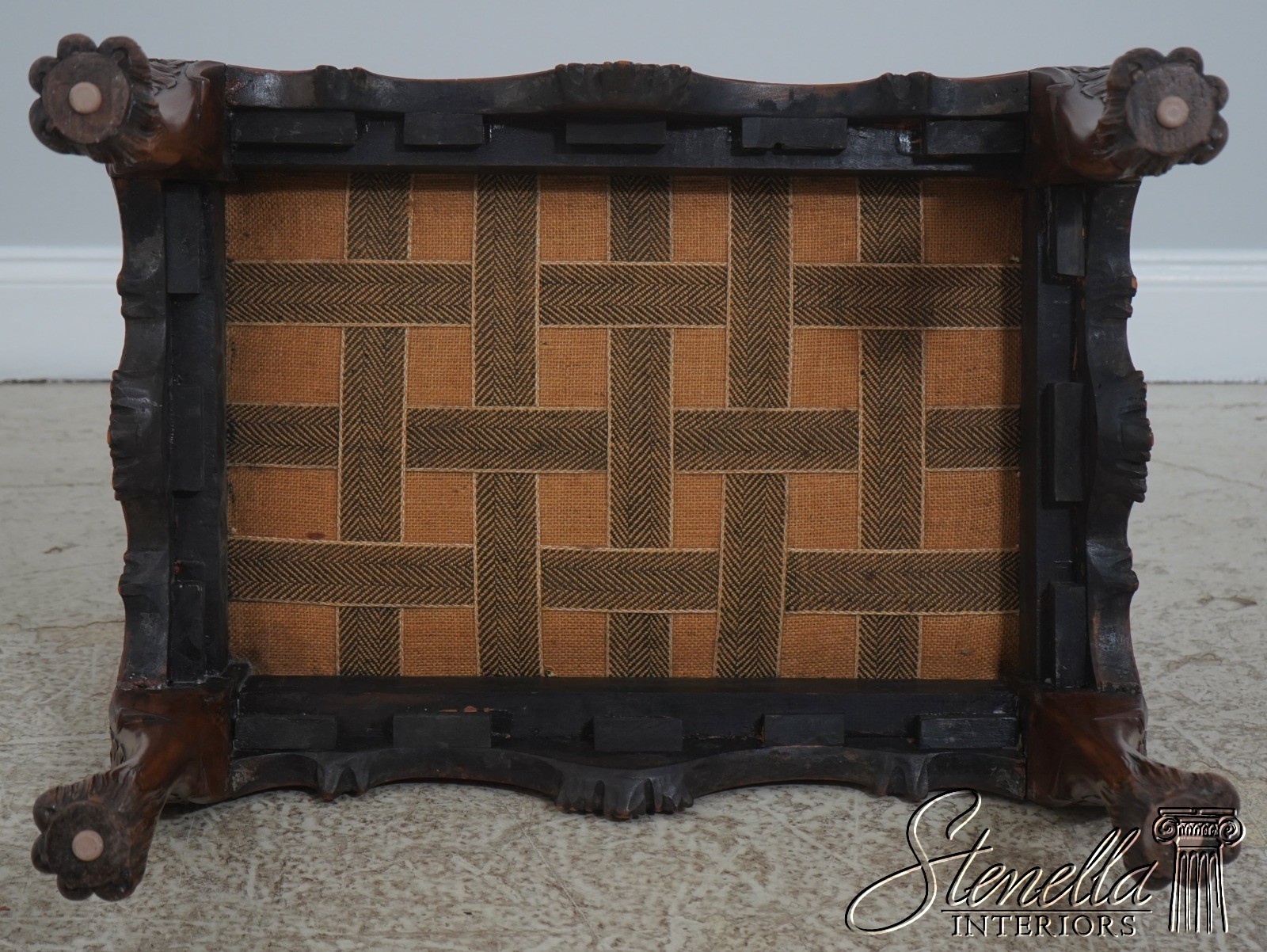 71067: Antique English Carved Paw Foot Chippendale Mahogany Ottoman