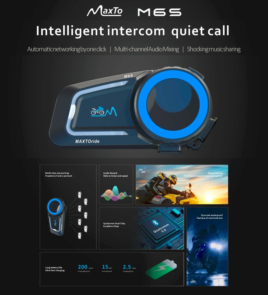 2 Sets Full Duplex Mesh Motorcycle Bluetooth Interom Headset FM 8 Rider