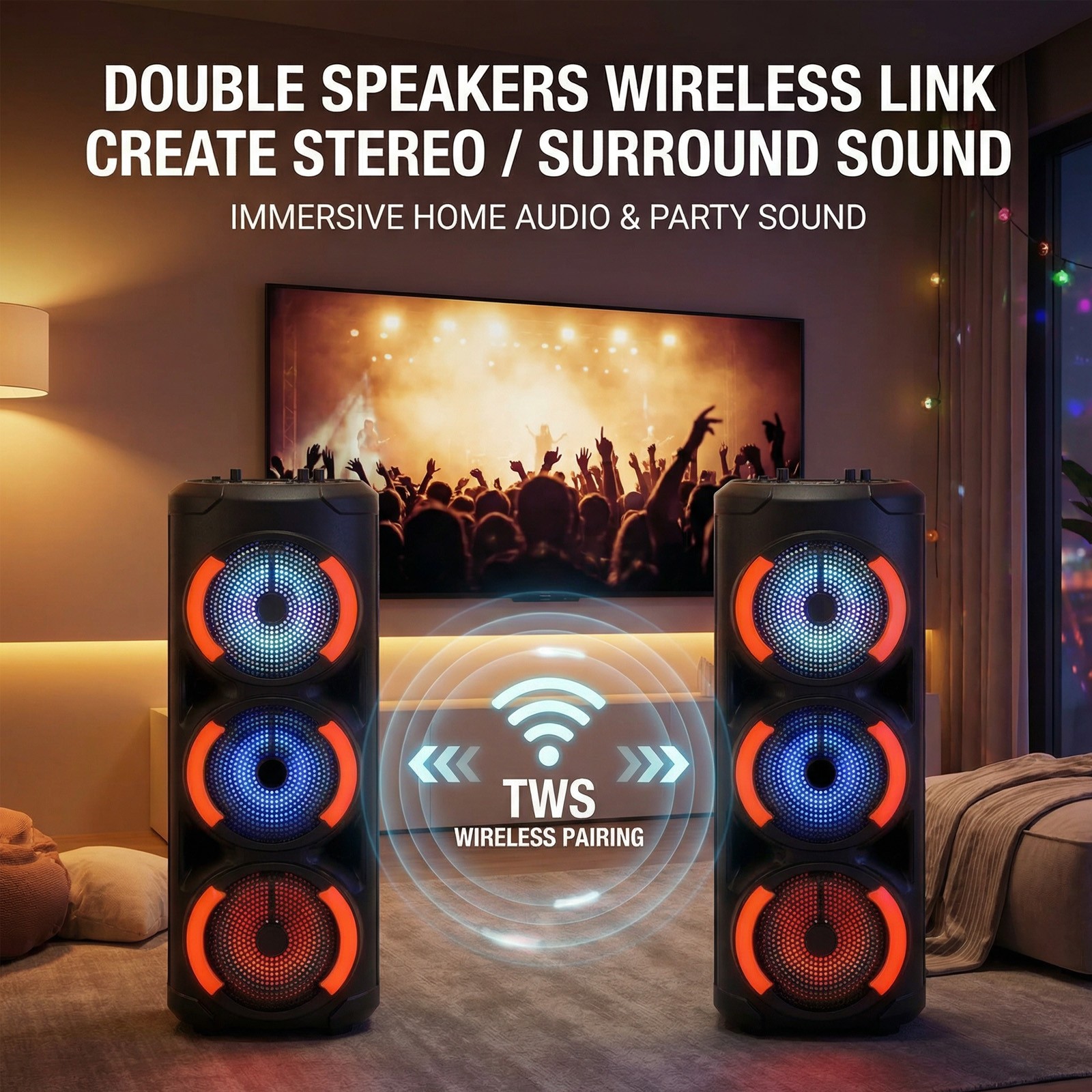 Portable Bluetooth Speaker Triple 6.5'' Sub woofer Stereo Sound System PA Party