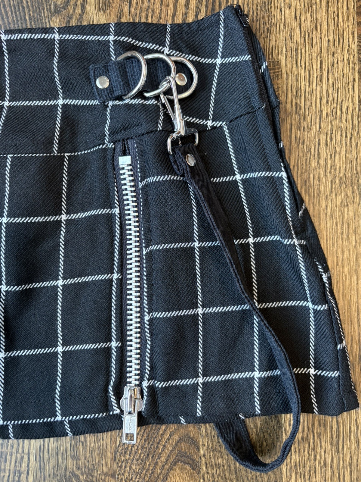 Lip Service Black Plaid Mini Skirt Y2K Zippers Metal Punk Goth Straps S