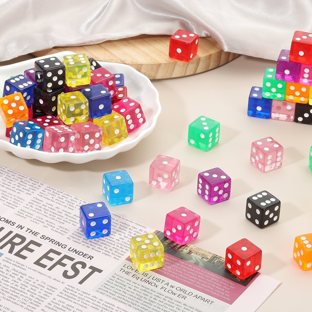36Pcs 19mm/0.75" Acrylic Translucent Rounded Edge D6 Dice, Blue