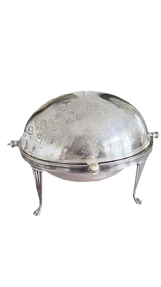 Antique Mappin & Webb Silver Plate Roll Top Engraved Rose Pattern Serving Warmer