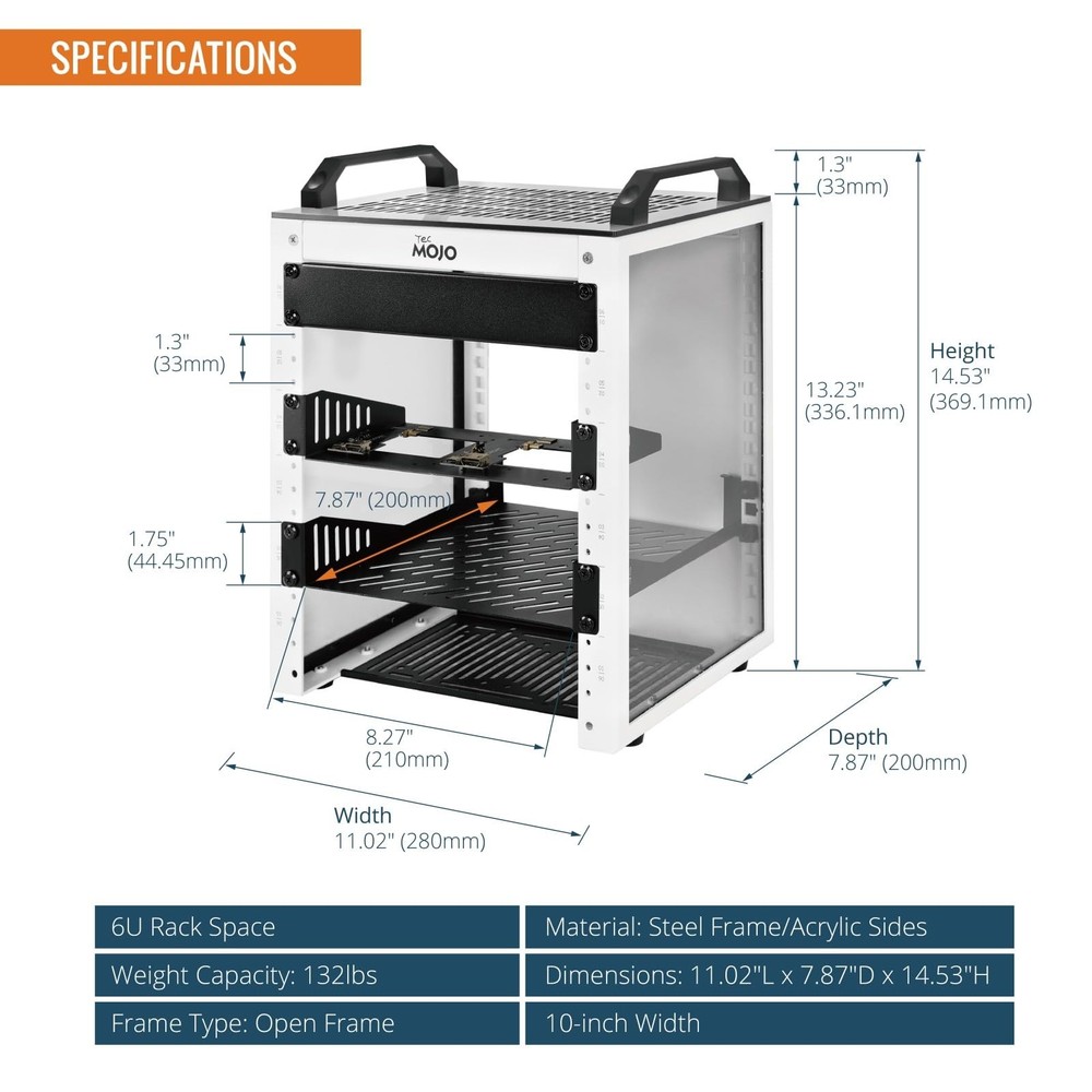 Tecmojo 6U Network Rack, 10 inch Mini Server Rack with 2 Side Translucent Panels
