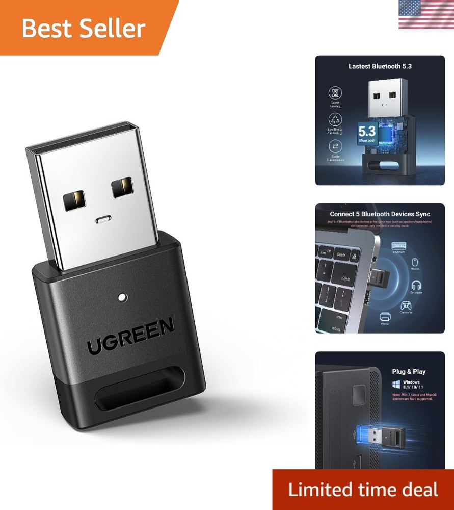USB Bluetooth 5.3 Adapter for Windows 11 - Connect Up to 5 Devices Effortlessly