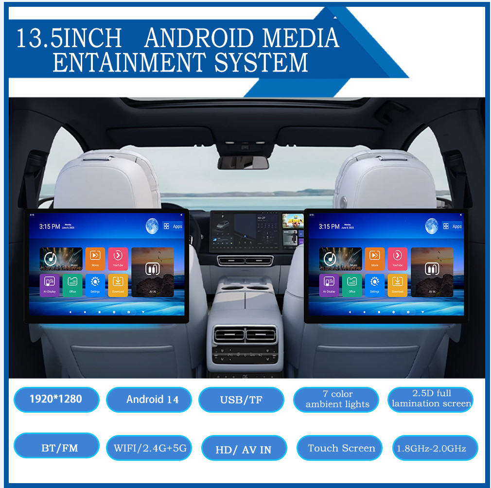 13.5in Touch Screen Car Headrest Video Player Android 14 WIFI Bluetooth FM USB