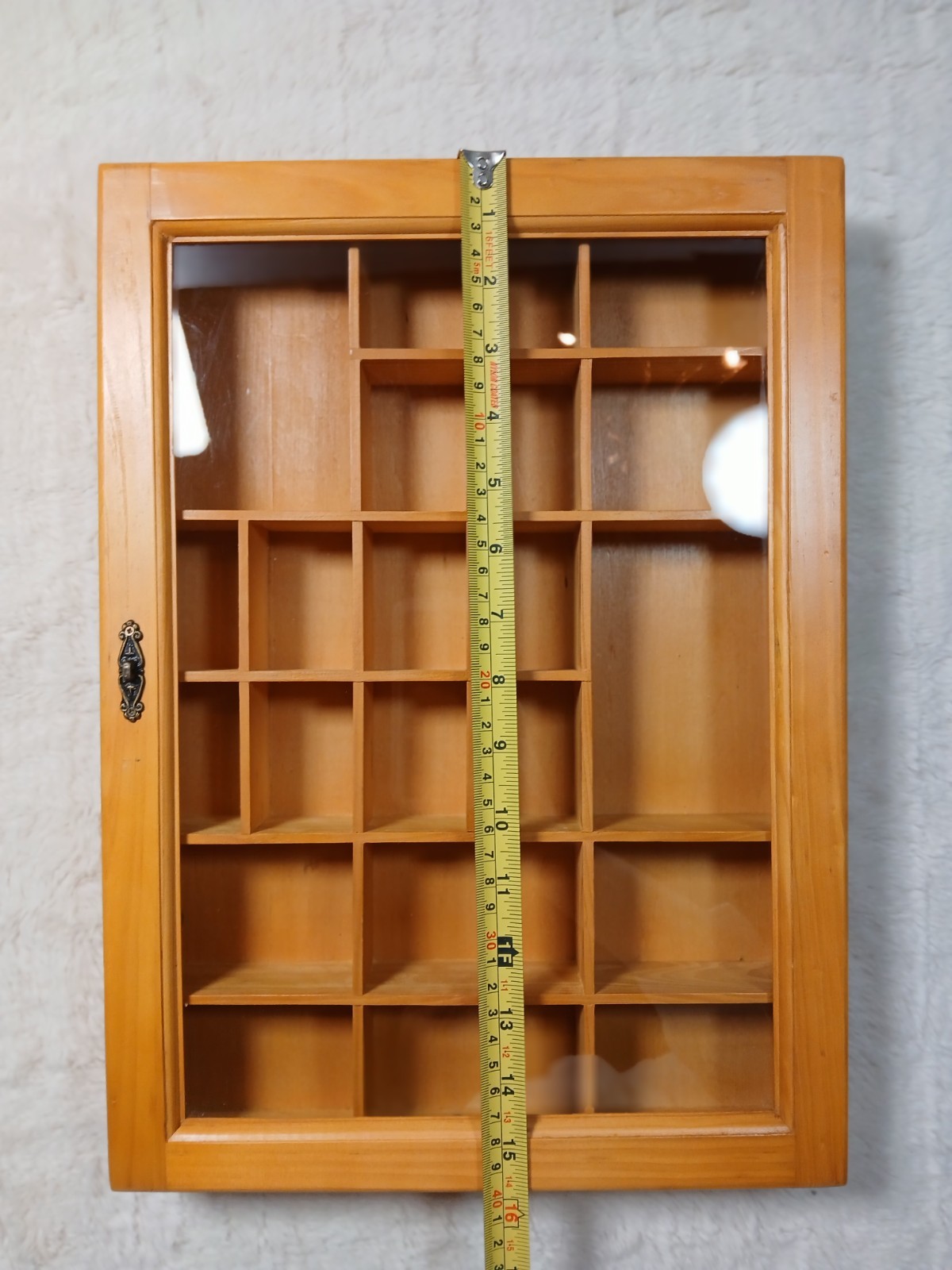 Vintage wood shadow box wall cabinet 22 Compartments Light Wood 16×11