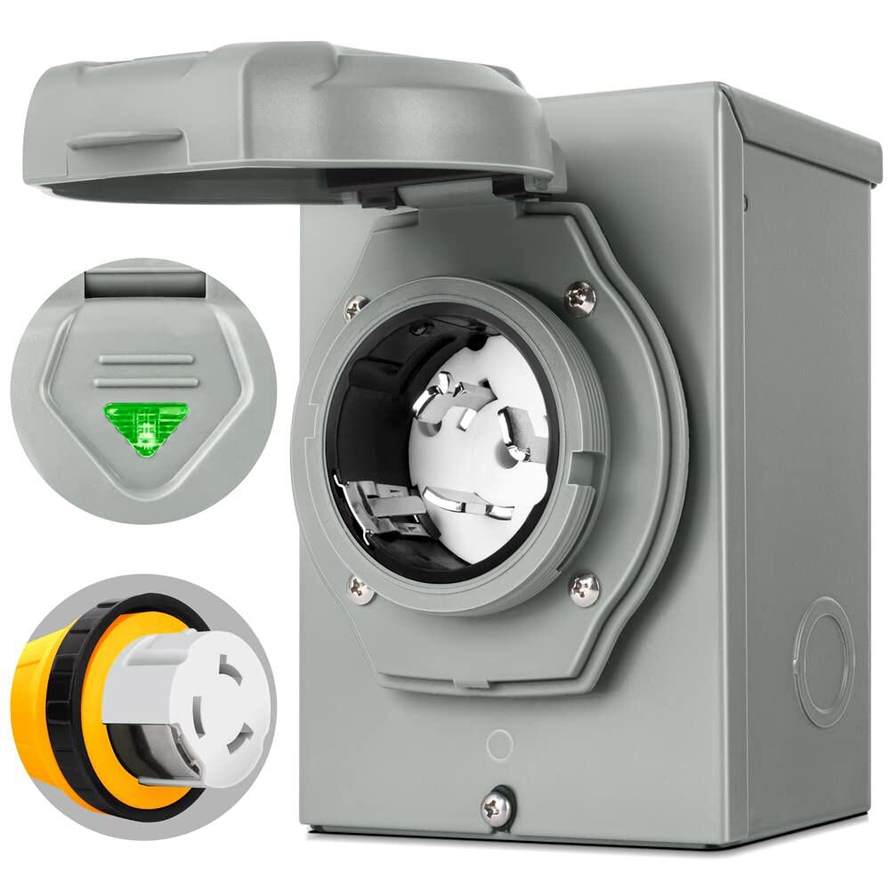 50 Amp 25FT Generator Power Cord and Waterproof Power Inlet Box 14-50P to CS6364