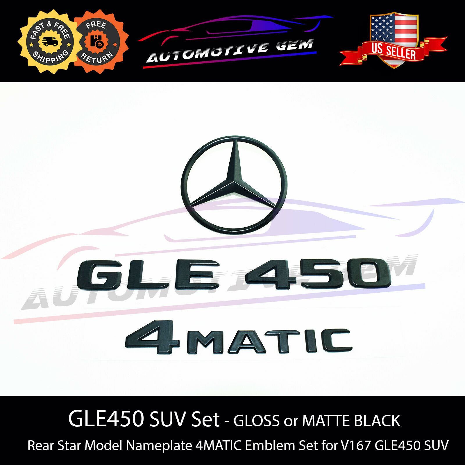 GLE450 4MATIC Rear Star Emblem Black Letter Badge Logo Set Mercedes V167 2020+