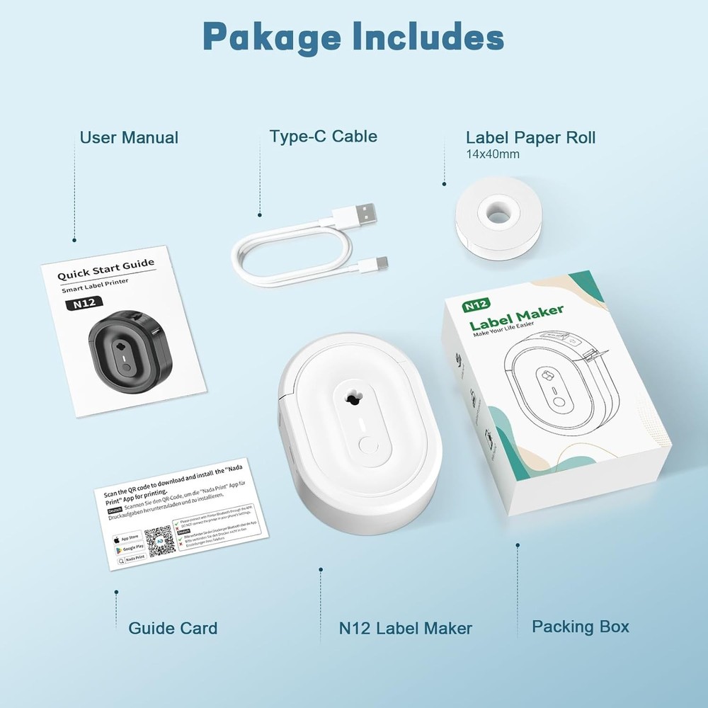 Label Maker Machine with Tape, Small Portable Bluetooth Label Printer, Handheld