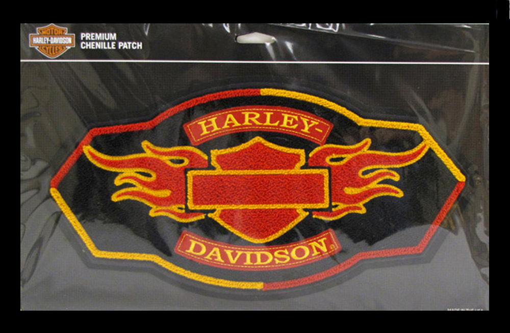 Harley Davidson Bar & Shield with Flames Chenille Patch XXL