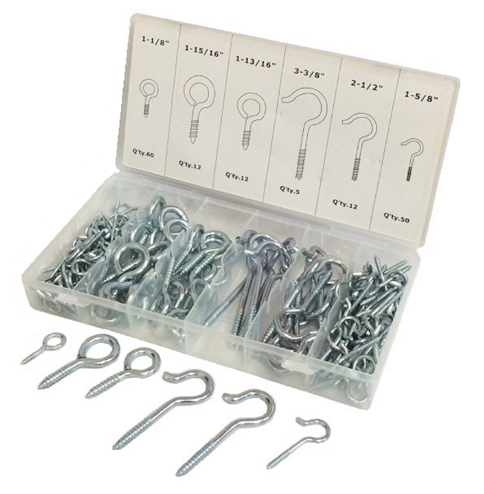 302pc Eye Bolt Assortment Set Eyelet Hook Assorted Eye Screw