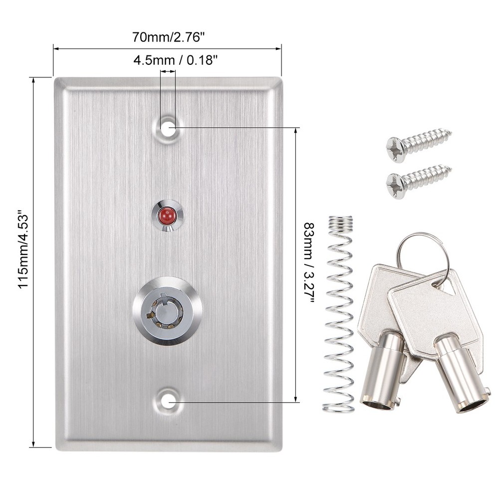 Key Switch SPST for Door Release Access Control with DC 12V Red Indicator