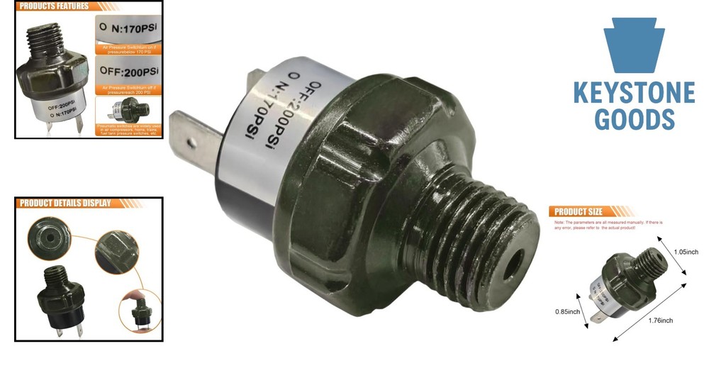 170-200 PSI Air Compressor Pressure Switch 12V/24V DC NPT Thread