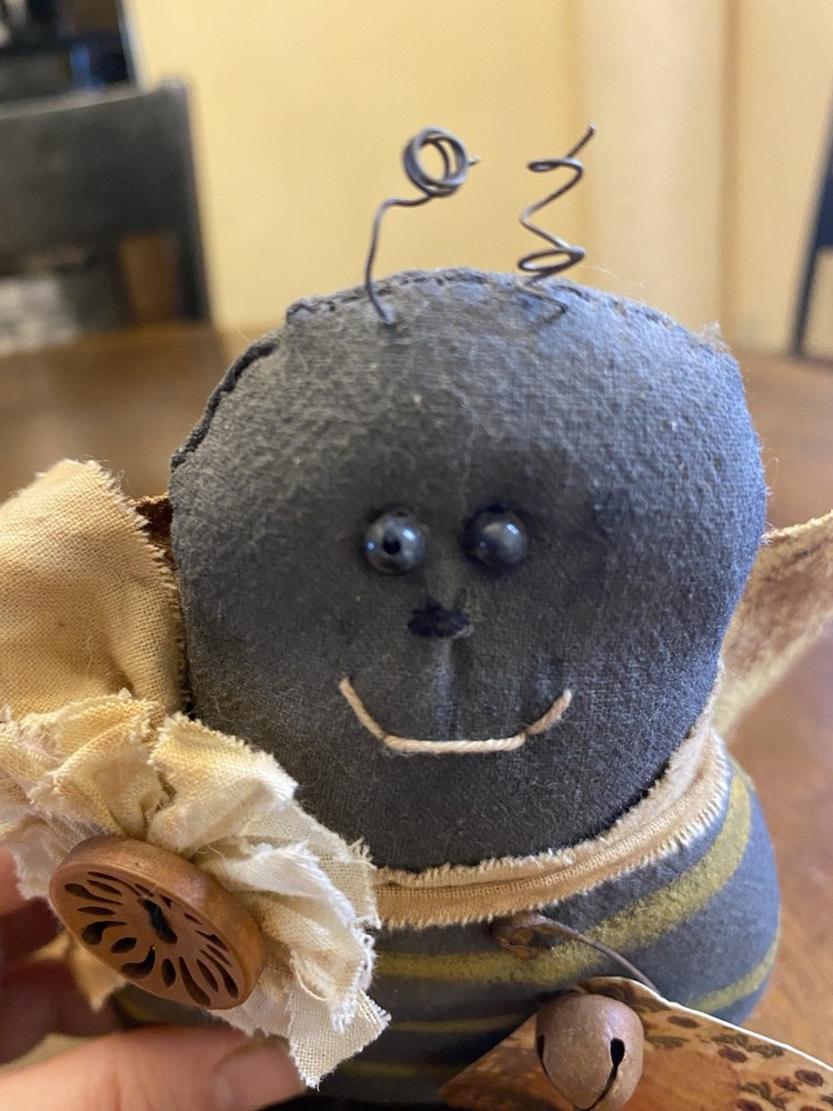 Primitive Handmade Bee Happy Rustic Black Yellow Decor