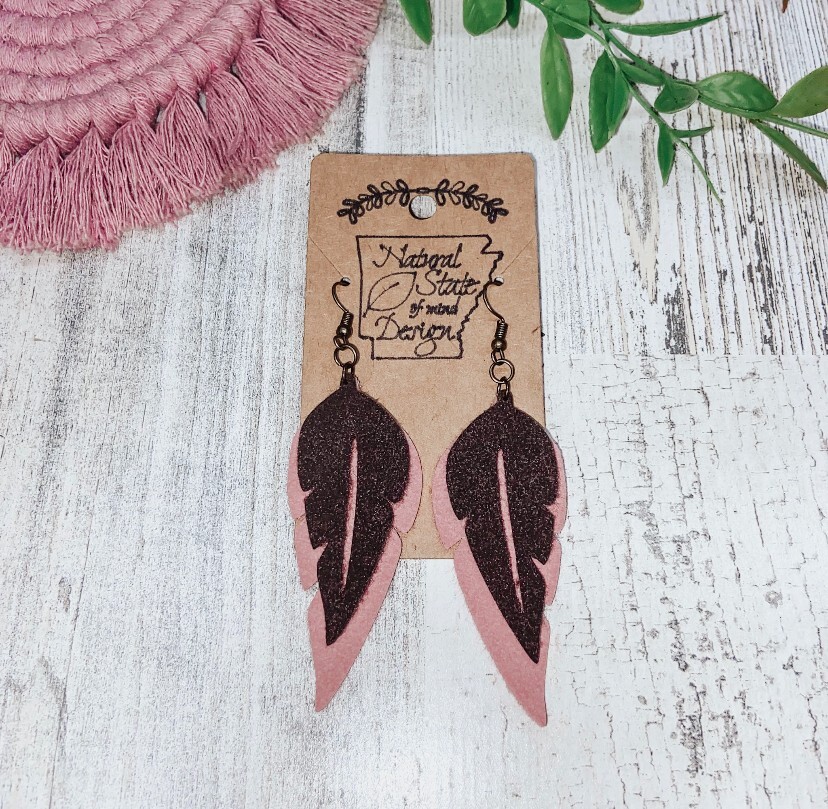 Handmade Boho Felt Feather Dangle Earrings