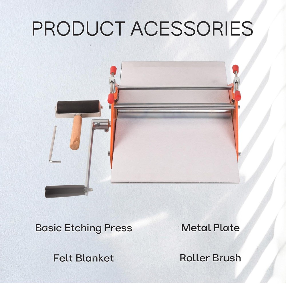 Basic Etching Press Printing Machine Metal Construction w/Anti-Slip Sticky Plate