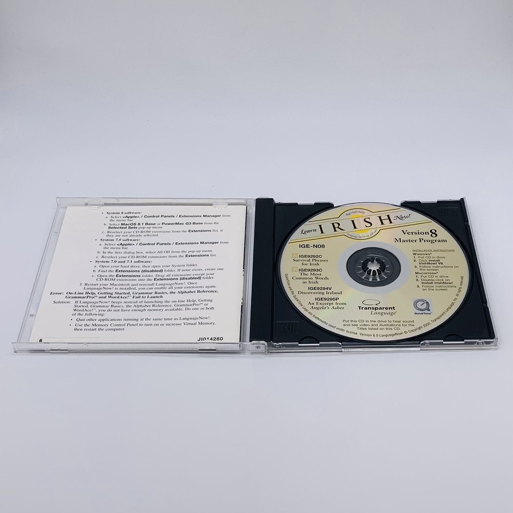 Transparent Language: Learn Irish Now CD-ROM Software Windows Mac Version 8