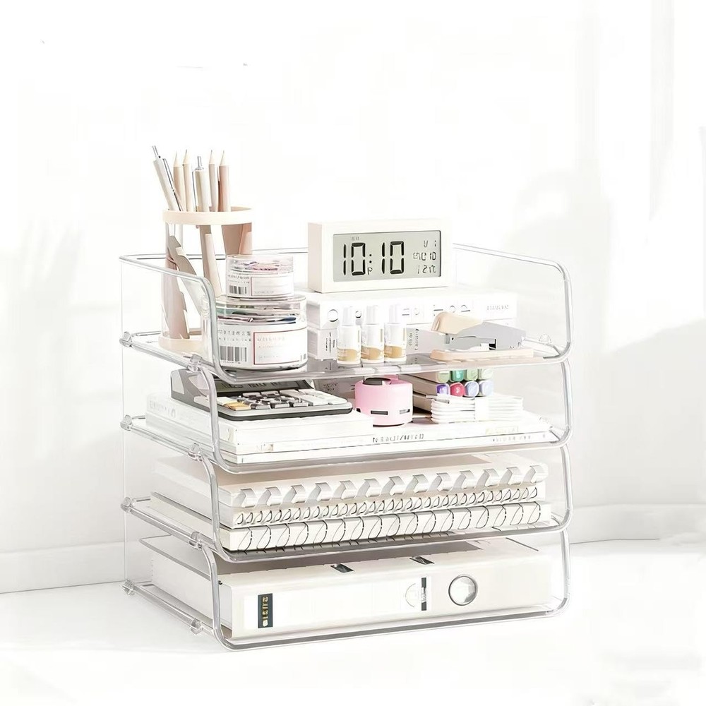 4-Tier Transparent Desktop Organizer with Stackable A4 Document Trays,Ideal f...