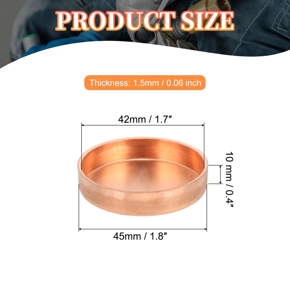 1-5/8 Inch ID Copper Pipe End Cap, Copper Fitting Cap Sweat Plug Connection